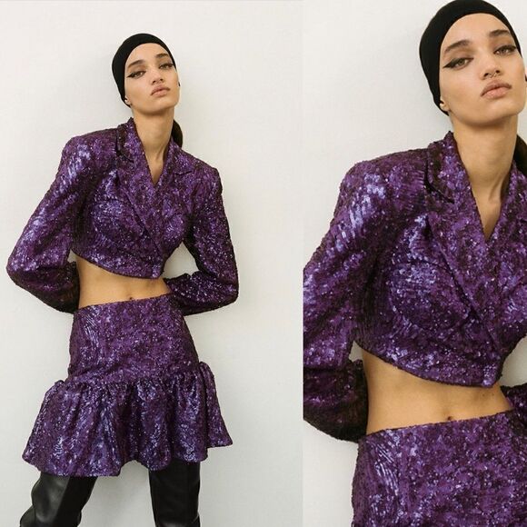 AKNVAS Purple Sequin Cropped blazer - Picture 1 of 8